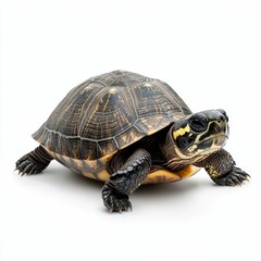 Fototapeta premium A turtle with a black shell on a white background.