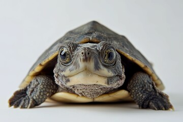 Fototapeta premium A small turtle stares at the camera.