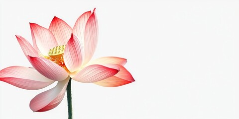Fototapeta premium Lotus flower displayed on a white, isolated background, emphasizing the elegance and beauty of the lotus flower while accentuating its delicate features and vibrant colors.