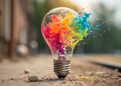 Exploding Lightbulb Brainstorming - Colorful Paint Burst