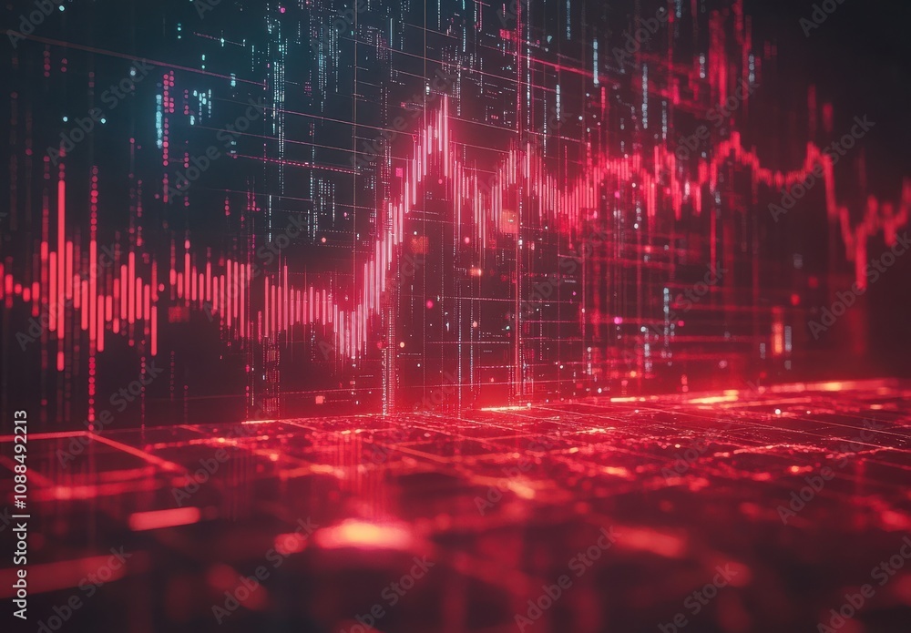 Poster abstract visualization of digital data and analytics with graphical representation of stock market t