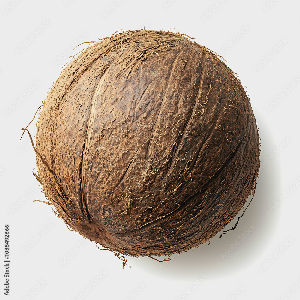 Poster natural texture of a brown coconut shell on a light background, showcasing its rough surface and int