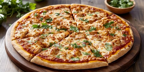 Delight in a savory chicken tikka pizza, generously topped with rich mozzarella and fresh coriander for an unforgettable flavor experience. This chicken tikka pizza is sure to satisfy cravings.