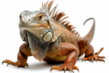 Fototapeta premium Orange iguana lizard on white background.