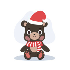 charming christmas black bear cartoon illustration. Christmas black bear cartoon sitting