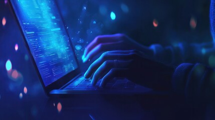 Telework theme with person using a laptop computer