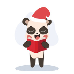Kawaii Panda Cartoon Singing on Christmas. Kawaii panda dressed for winter, singing on Christmas.
