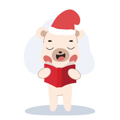 cute polar bear singing christmas songs in winter outfit cartoon art for holiday illustration