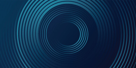 Abstract blue glowing geometric lines on dark blue background. Modern shiny blue circle lines pattern. Futuristic technology concept. Suit for cover, poster, banner, header, website.