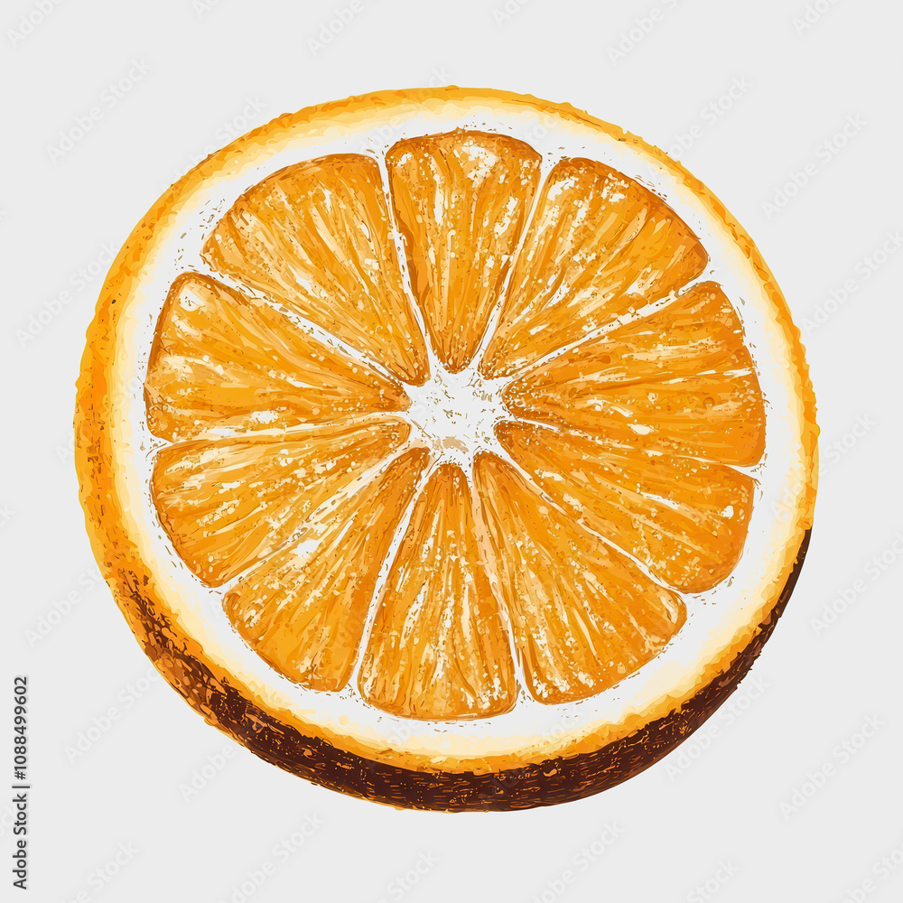 Poster vibrant cross-section of a fresh orange with juicy segments and textured rind presenting a bright ci