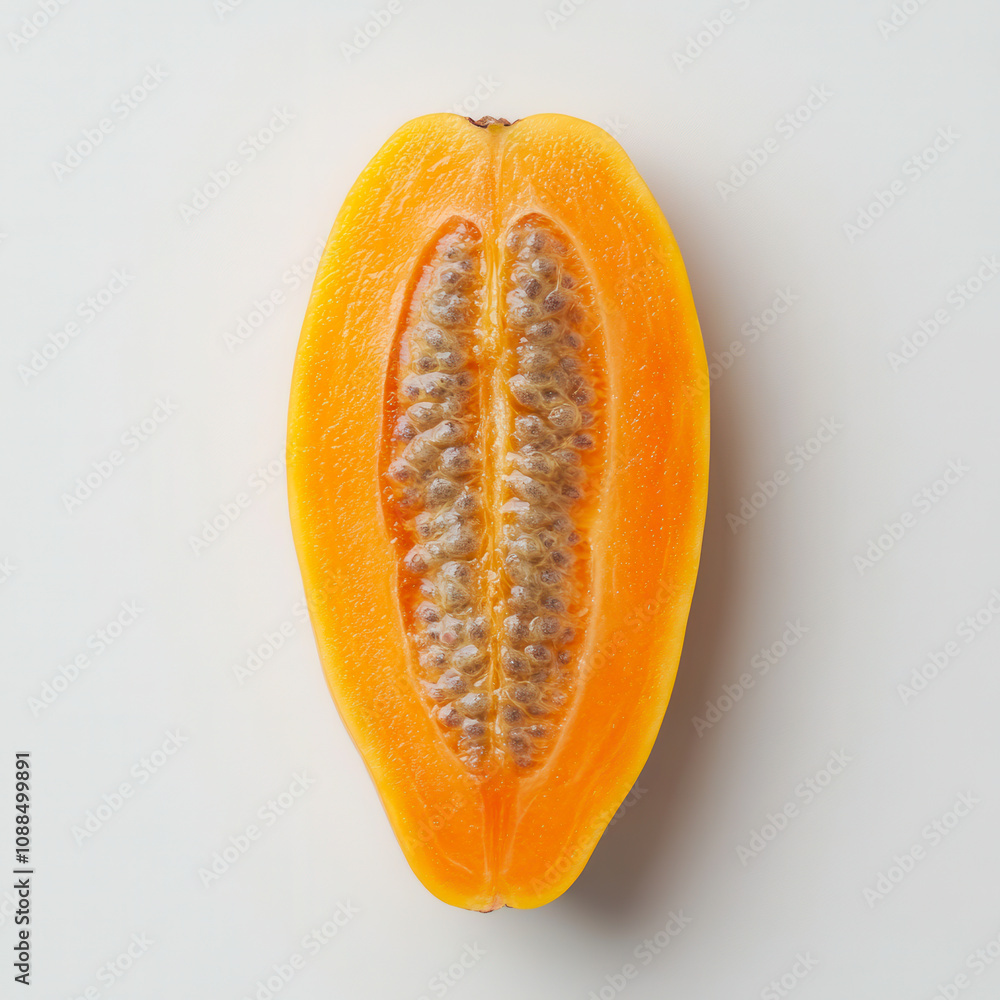 Poster fresh and juicy papaya half displayed on light background with smooth texture and vibrant color, rea