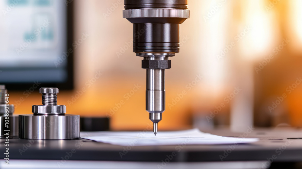 Poster precision calibration device measuring on machinery with focus on detail. image captures intricate d