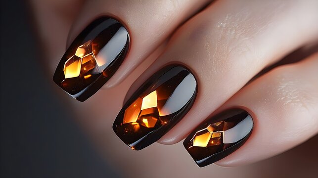 Gradient nail design with shimmering geometric shapes, a mix of matte and glossy finishes, showcasing modern elegance and artistry