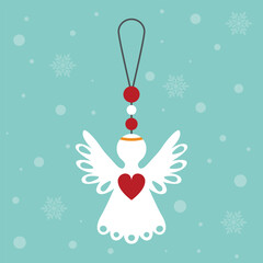 The Christmas angel. A paper Christmas angel surrounded by snow and snowflakes. Decoration for home and Christmas tree. Vector illustration for design and web.