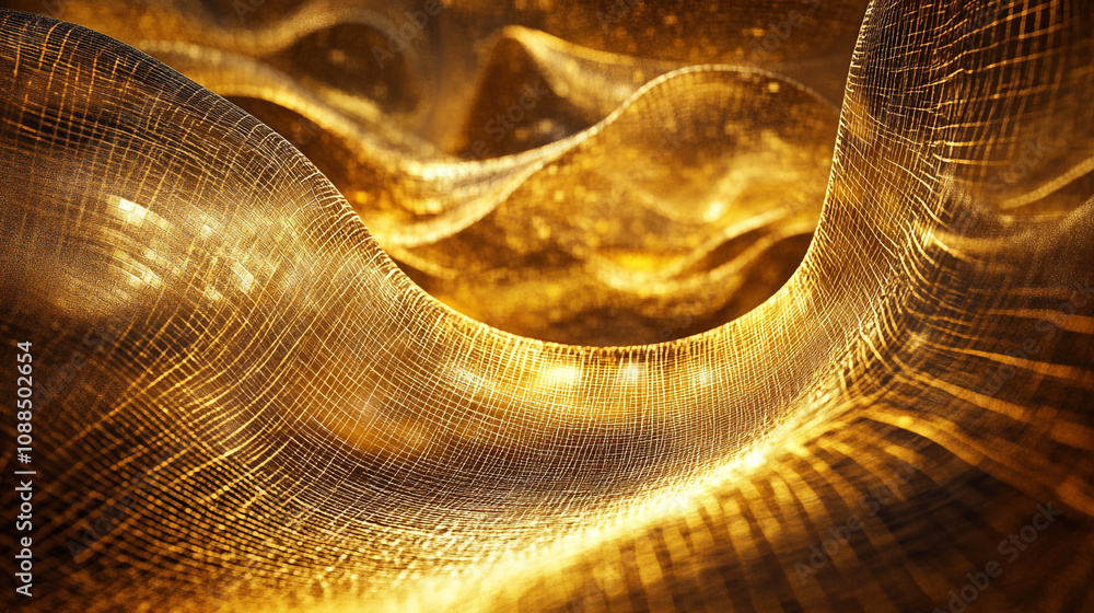 Poster abstract golden waves flowing in a smooth and luminous design with intricate textures