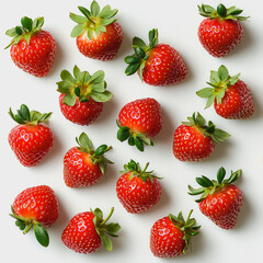 Fresh and Juicy Strawberries Arranged on a White Background Perfect for Healthy Recipes, Summer Desserts, or Natural Food Promotions