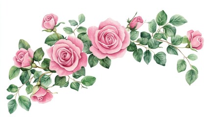 Elegant Watercolor Pink Roses Floral Arrangement