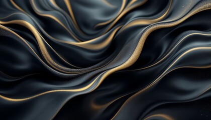 Obraz premium Abstract Black and Gold Fabric Waves. Luxury, elegance, and sophistication concept.