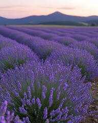 Obraz premium Visual storytelling photography narrative, Tranquil Lavender Fields at Sunrise