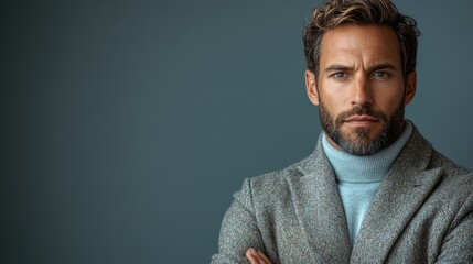 Fototapeta premium Businessman with a tablet, looking professional, isolated against a studio background.