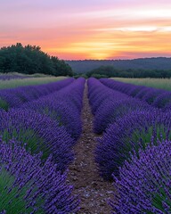 Naklejka premium Visual storytelling photography narrative, Serene Lavender Fields at Sunset