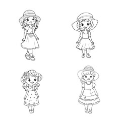 Girl cartoon,vector illustration isolated on white background,coloring book pages. © Elala 9161