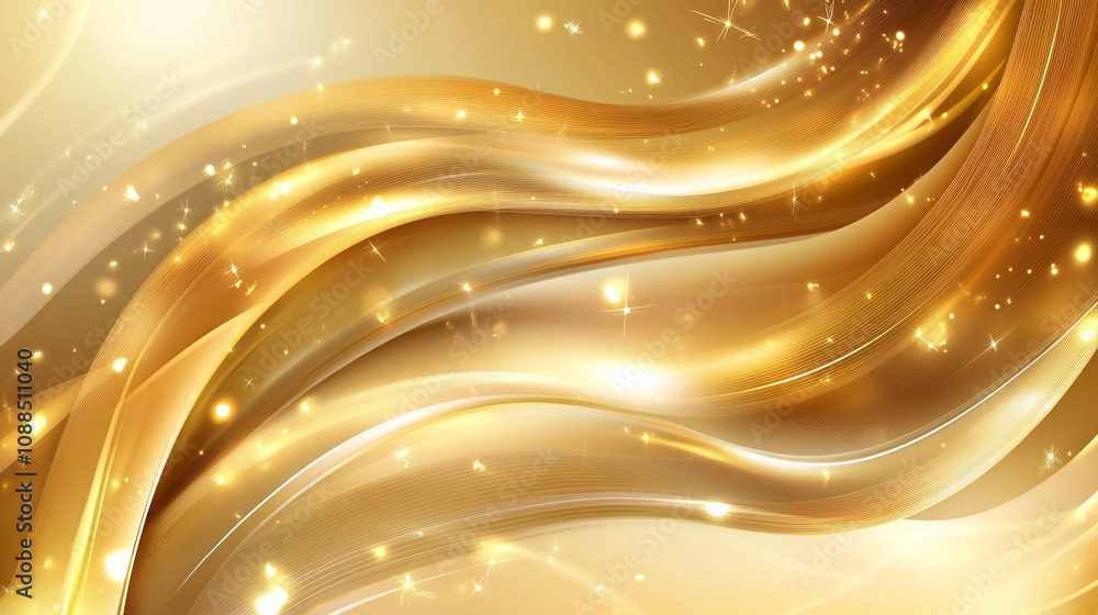 Poster elegant golden abstract waves with sparkling lights creating a luxurious atmosphere