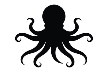 octopus black silhouette isolated vector art Illustration with white background 