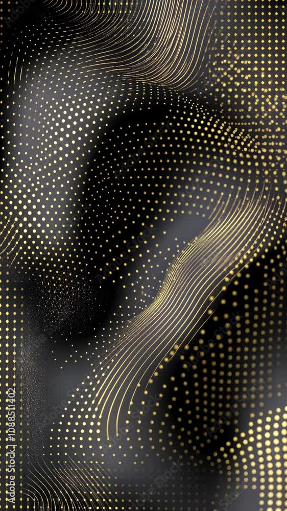 Poster a digital illustration uses a dark background with a pattern of gold dots and lines