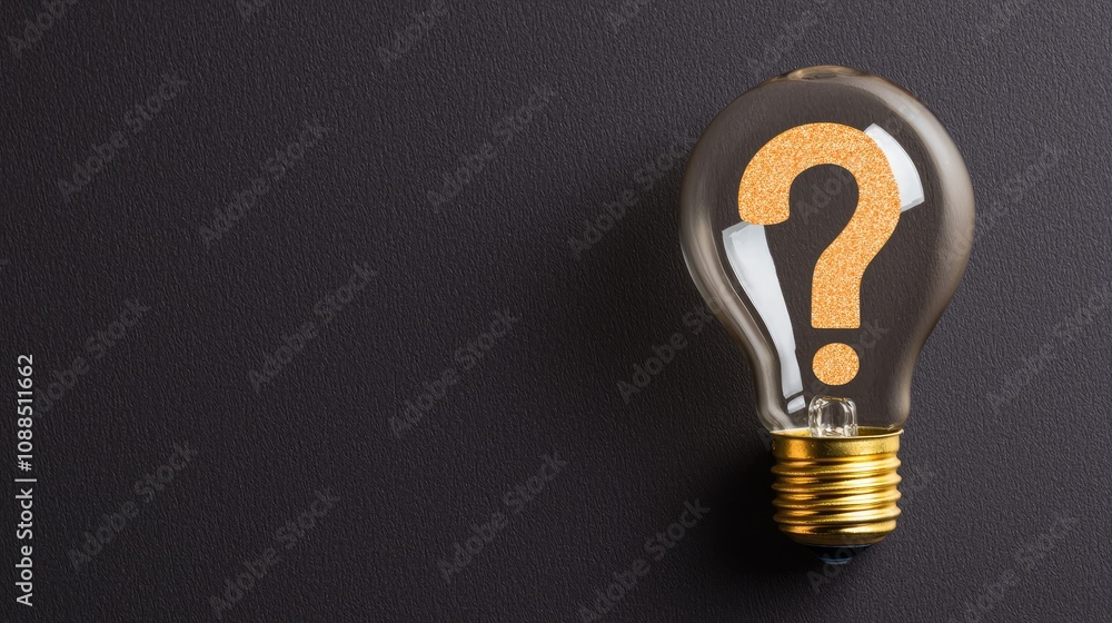 Poster light bulb with question mark on dark background