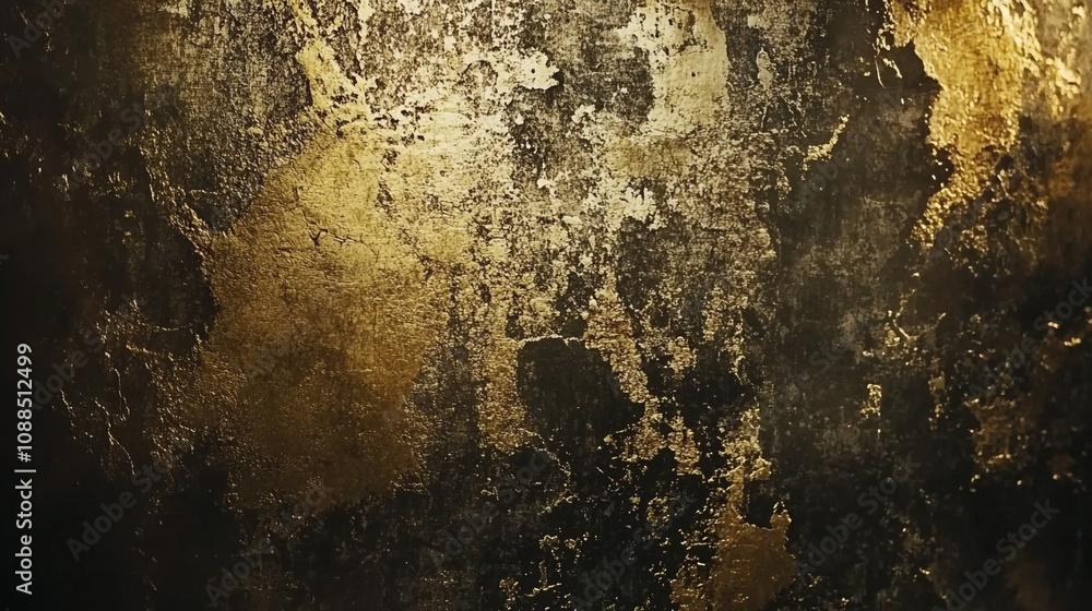 Poster rich gold and black textured surface with unique patterns and aged appearance
