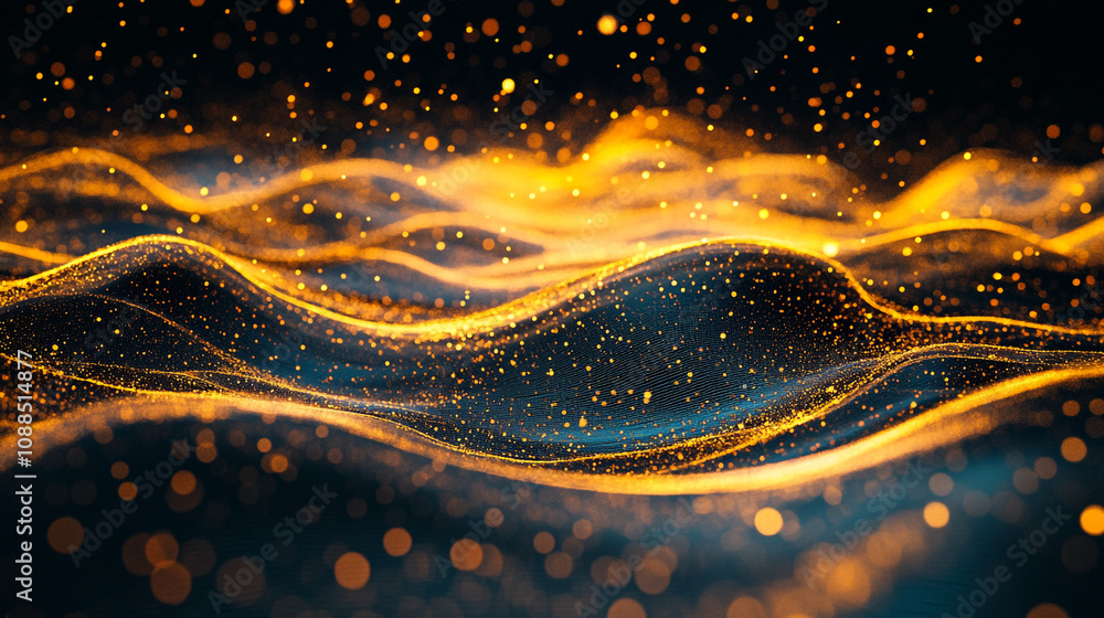 Poster colorful waves of light create a mesmerizing abstract composition in a dark environment