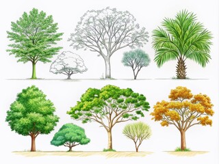Minimalist Cad Tree Line Drawings - Side View for Architecture & Landscape Design