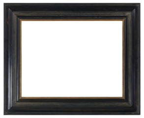 Black picture frame with gold insert on a transparent background, in PNG format.
