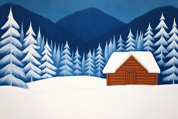 Fototapeta premium Romantic winter wonderland cabin nestled in a serene, snow-covered landscape, perfect for cozy getaways.