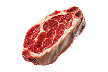 Fototapeta premium Closeup pork shoulder steak showcasing marbled texture isolated on white background, emphasizing freshness and quality.