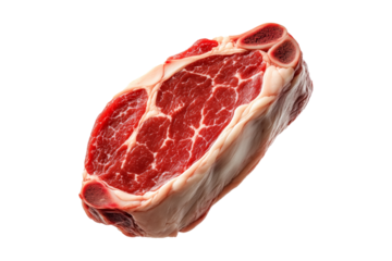 Closeup pork shoulder steak showcasing marbled texture isolated on white background, emphasizing freshness and quality.