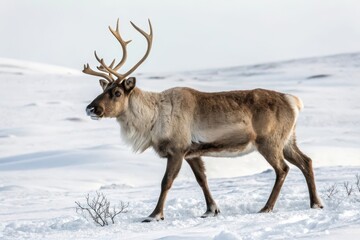 Reindeer walking in snowy landscape arctic environment wildlife