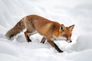 Fox foraging in snowy landscape nature winter scene