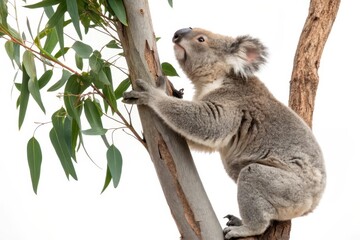 Fototapeta premium Koala climbing a eucalyptus tree australia animal portrait natural habitat close-up wildlife conservation