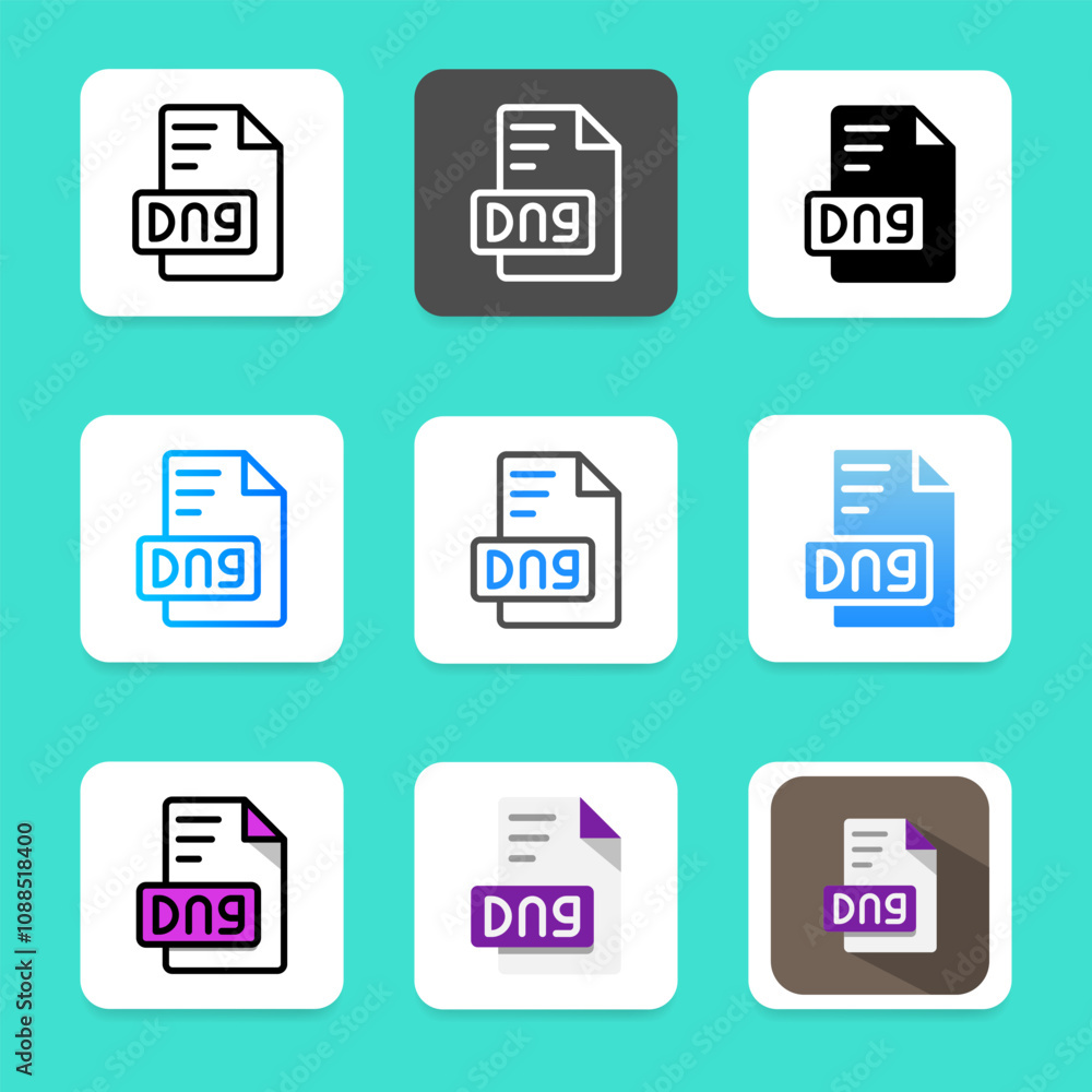 Poster set dng icons of file formats of various types with soft colors