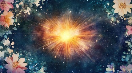 Fototapeta premium Celestial Bloom: A Cosmic Burst of Light and Floral Wonder