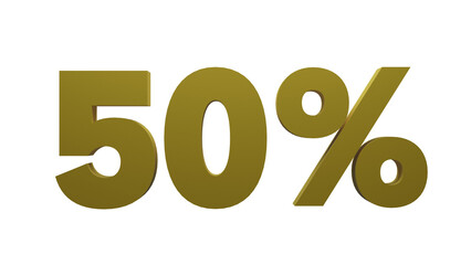 50% 3d gold text on transparent background.

