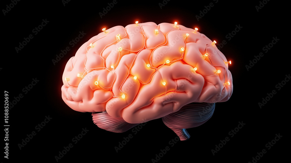 Poster glowing 3d brain circuits embodying the concept of artificial intelligence and tech innovation.