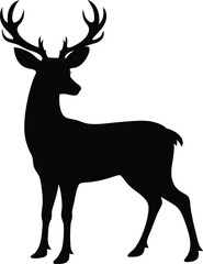 Obraz premium deer black Silhouette isolated vector art Illustration with white background