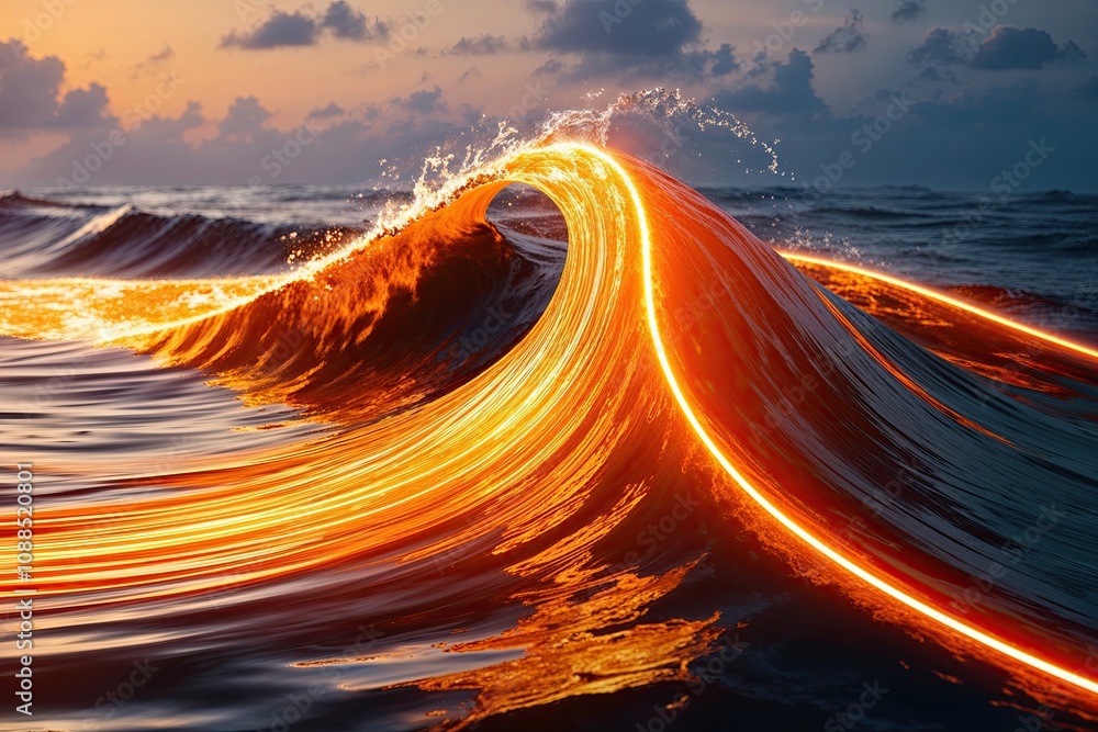 Poster vibrant orange wave path with shimmering energy and dynamic motion
