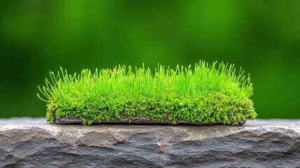 Fototapeta premium Lush Green Grass Growing on Rough Stone Surface Against Blurred Natural Background for Landscape and Nature Photography