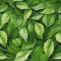 Obraz premium A painting of leaves with a green background - Seamless tile
