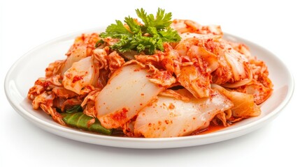 A plate of tangy kimchi pancakes served with spicy dipping sauce, Each pancake crispy on the outside and tender on the inside