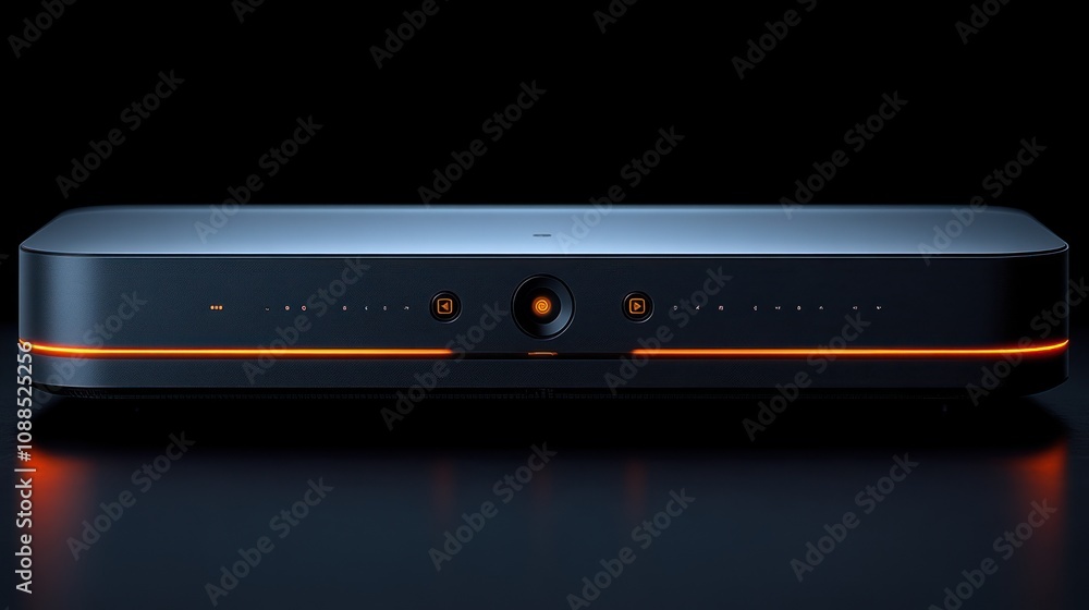 Poster a sleek electronic device with a modern design and indicator lights.